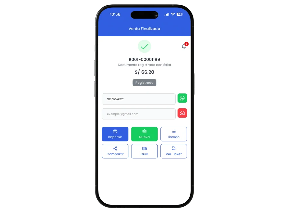 Compartir facturas por WhatsApp y correo electrónico